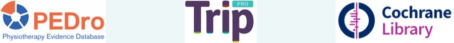 3 images 1) PEDro logo 2) Trip Pro Logo 3) Cochrane Library Logo
