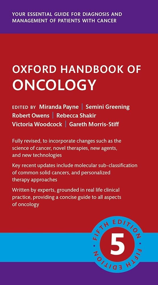 The cover of Oxford Handbook of Oncology by Miranda Payne et al.