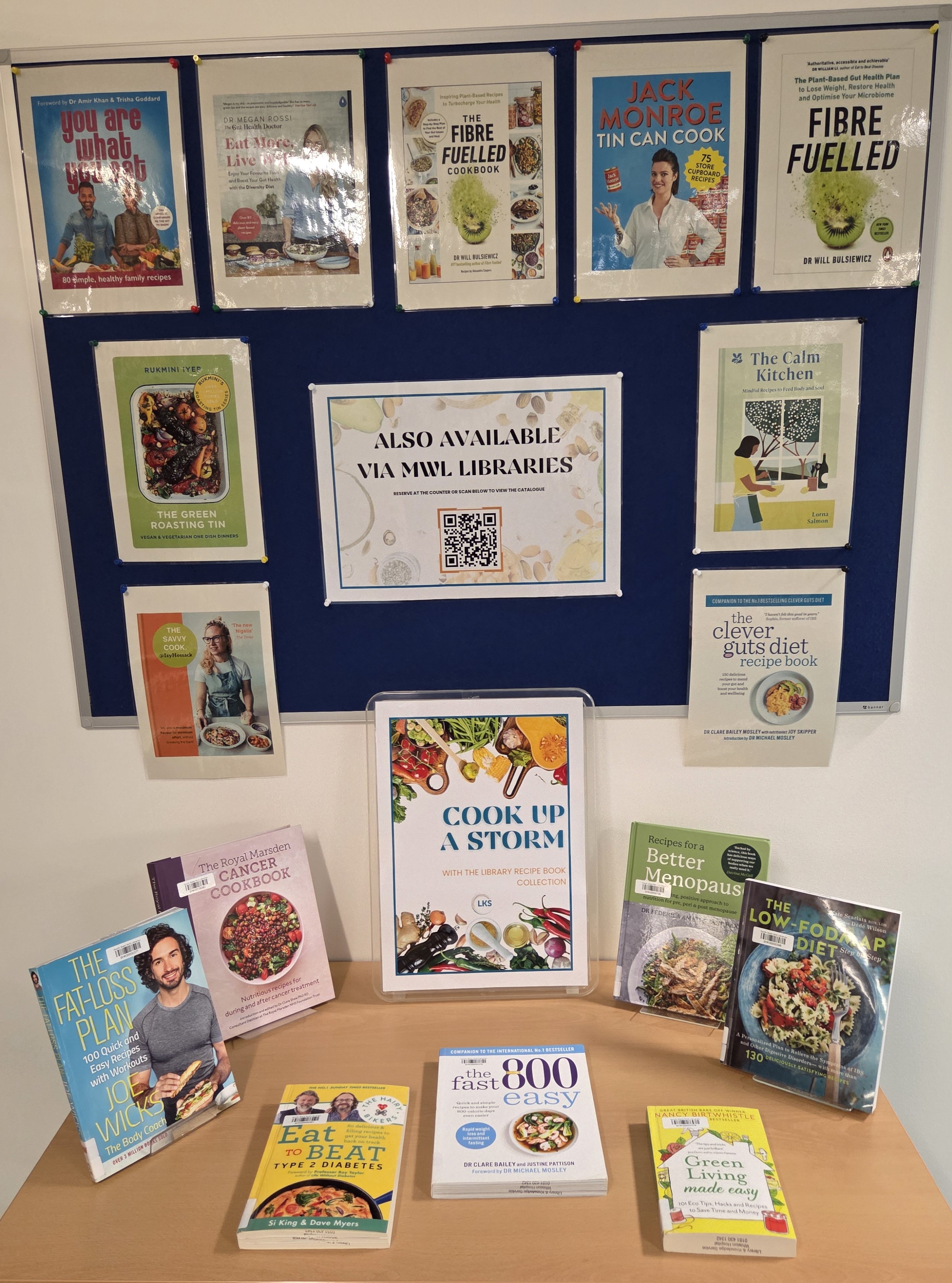 Full display of recipe books available at the library